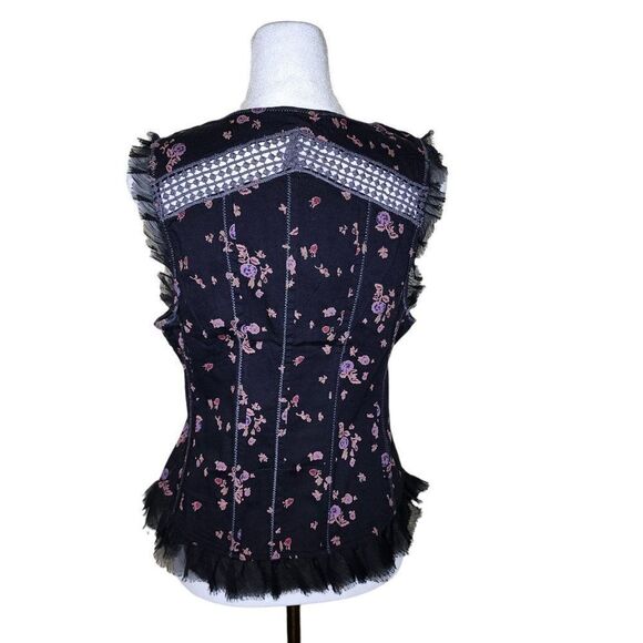 Vintage Y2K Corset Vest Womens Size 10 Black Floral Ruffles Boning - Picture 3 of 8